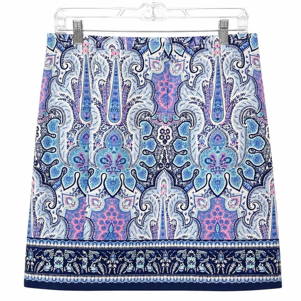 Talbots Blue Paisley Print Mini Skirt Size 10 Preppy Coastal Boho Summer